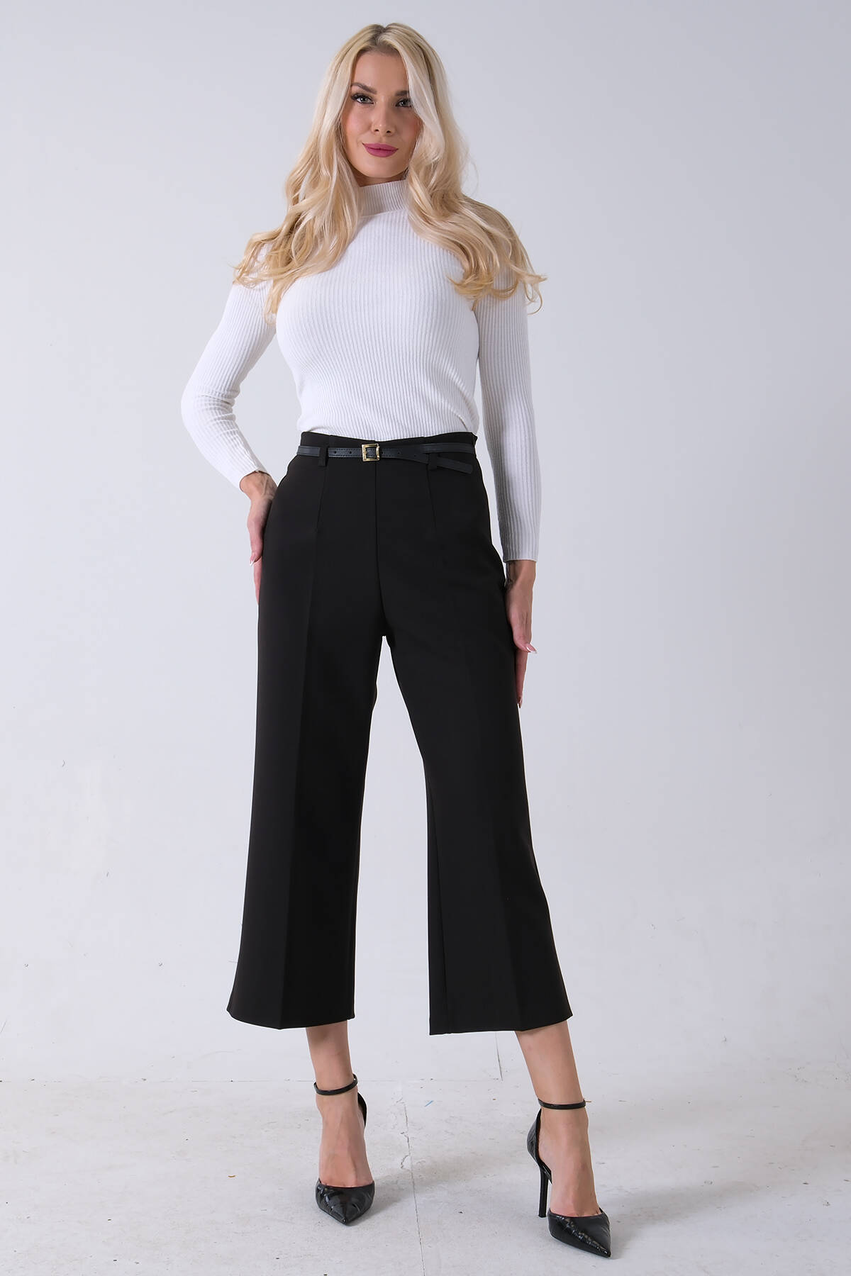 Kahve İnce Kemerli Cepsiz Bol Paça Pantolon 03030307.05 - Ardanewline (1)