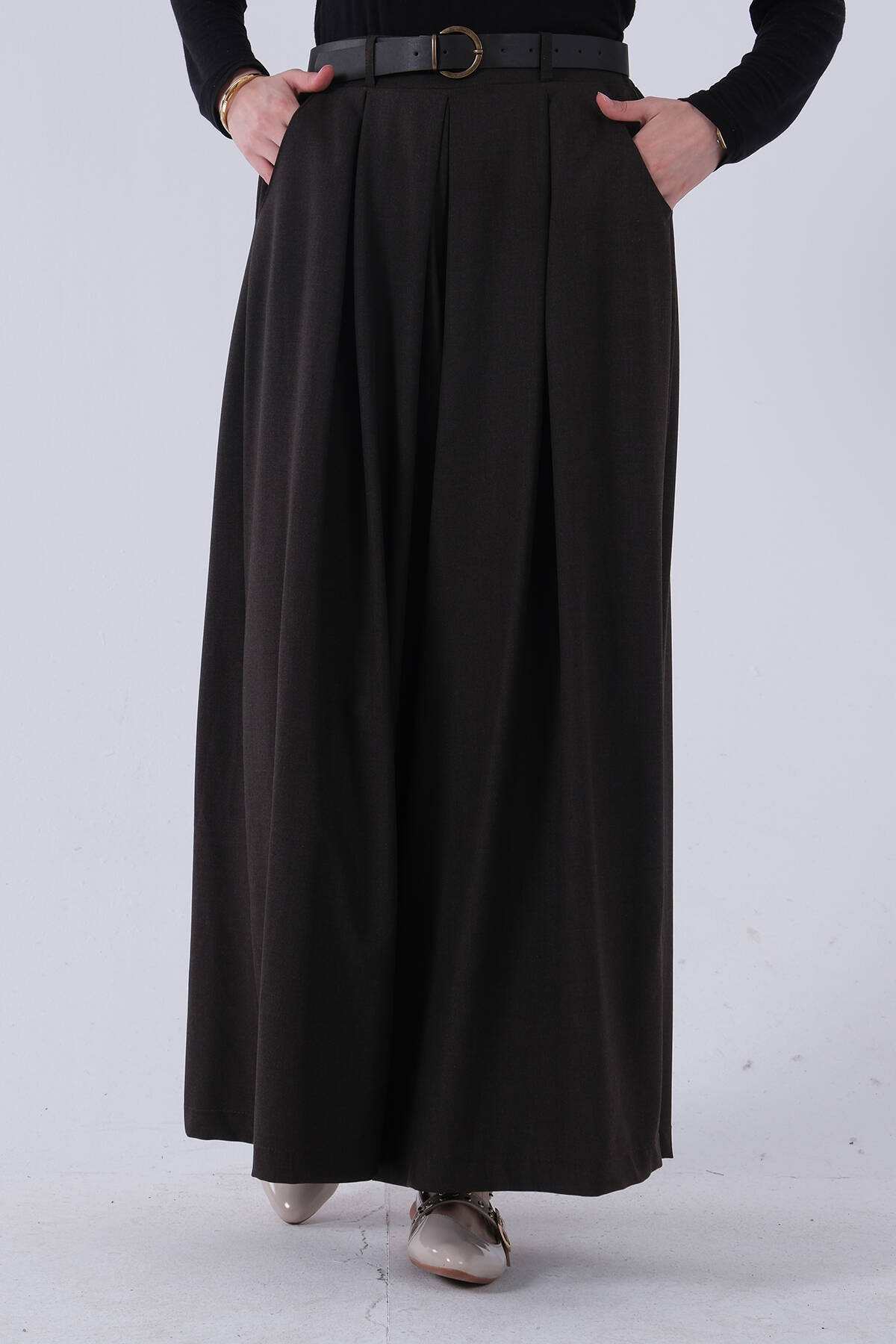 Kahve Kemerli Yandan Cepli Bol Paça Pantolon 474479.05 - Ardanewline