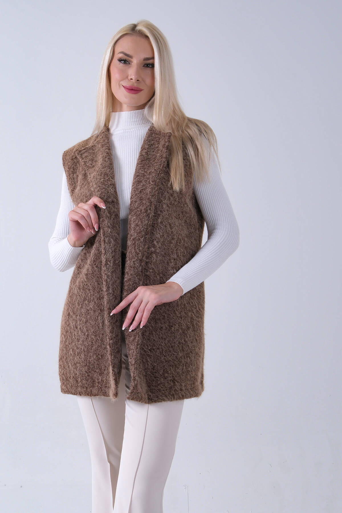 Kahve Kemerli Yünlü Kaşe Yelek 31070196.05 - Ardanewline