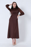 Kahve Kolları Volanlı Yandan Bağlama İp Detaylı Elbise 31061422.05 Kahve