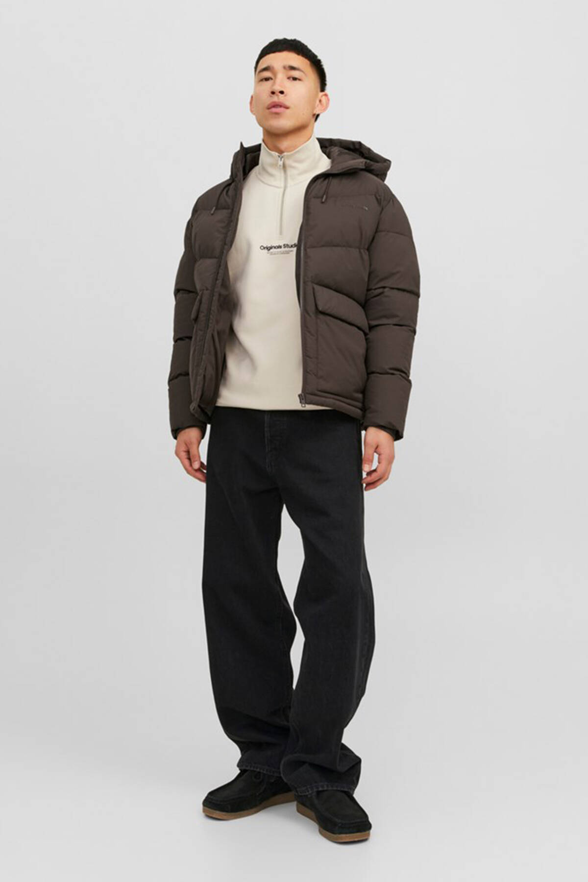 Kahve Logo Baskili Kapüsonlu Puffer Mont 77724K12238849.05 