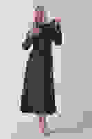 Kahve Omuz Fiyonk Detaylı Kemerli Bisiklet Yaka Scuba Tesettür Elbise 4593456.05 Kahve