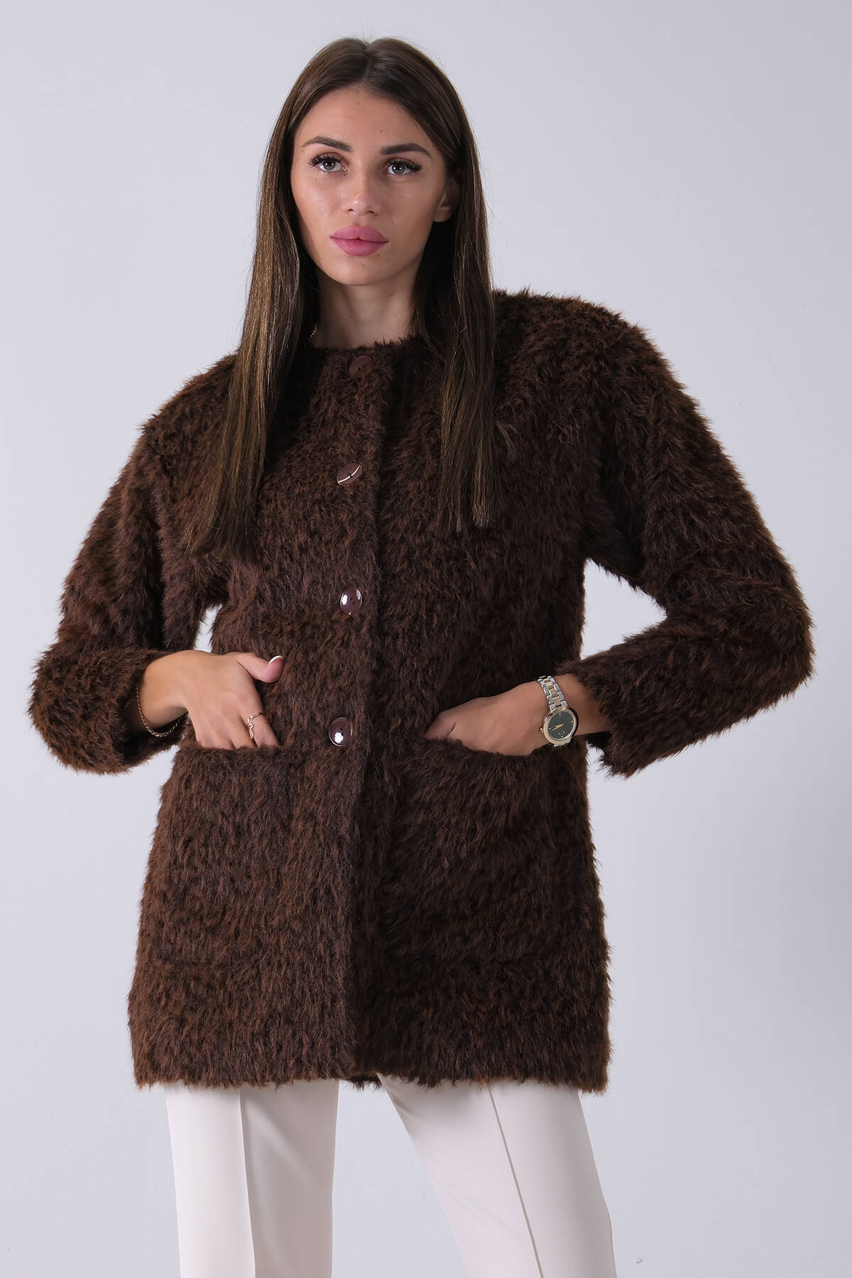 Kahve Önü 4 Düğme Kapamalı Çift Cepli Kuşaklı Kap 940140187.05 - Ardanewline (1)