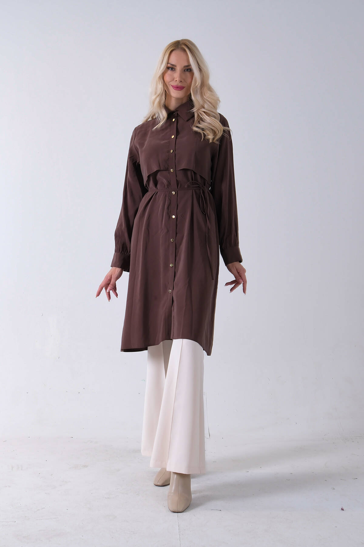 Kahve Önü Aller Detaylı Bağcıklı Modal Tunik 31050762.05 - Ardanewline