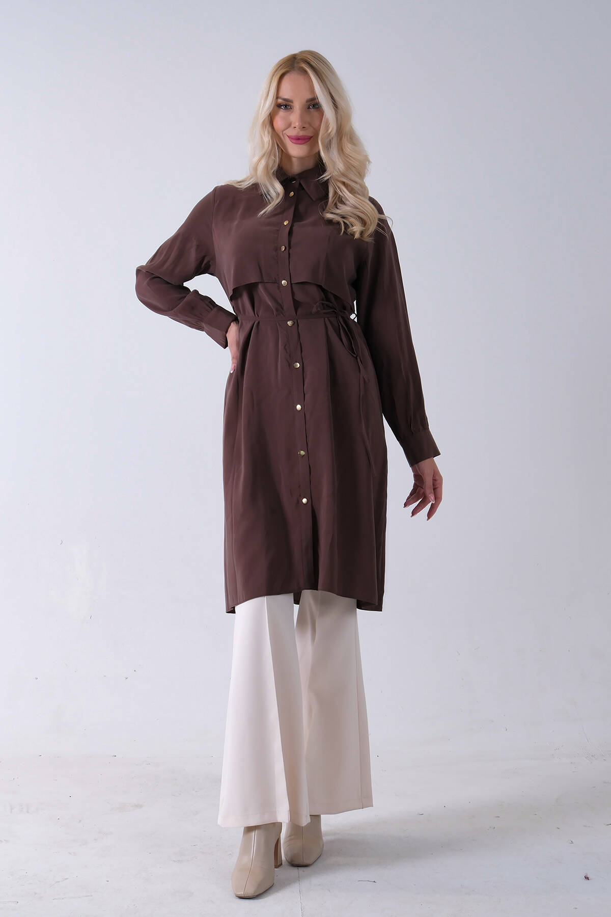 Kahve Önü Aller Detaylı Bağcıklı Modal Tunik 31050762.05 - Ardanewline (1)