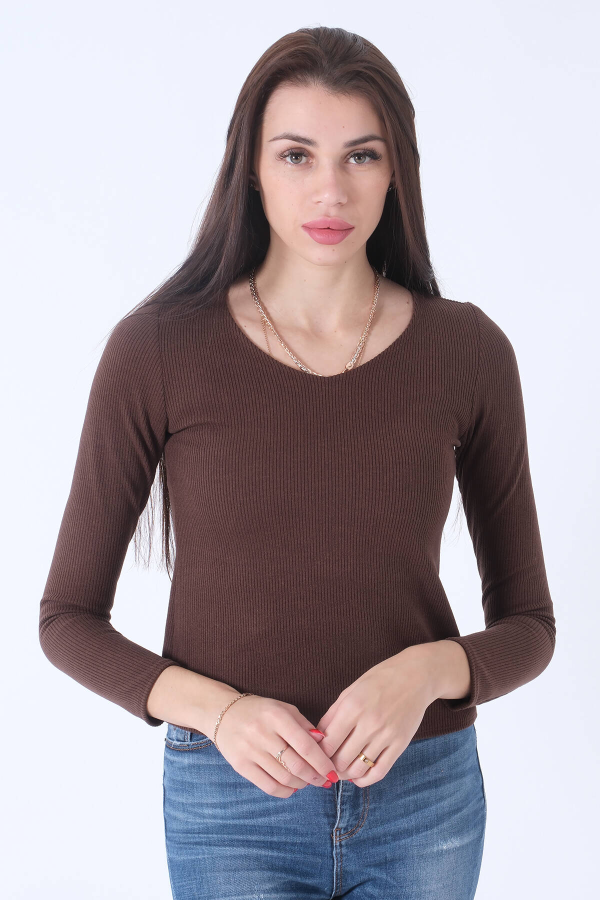 Kahve Örme V Yaka Kazak 0103012.05 - Ardanewline (1)