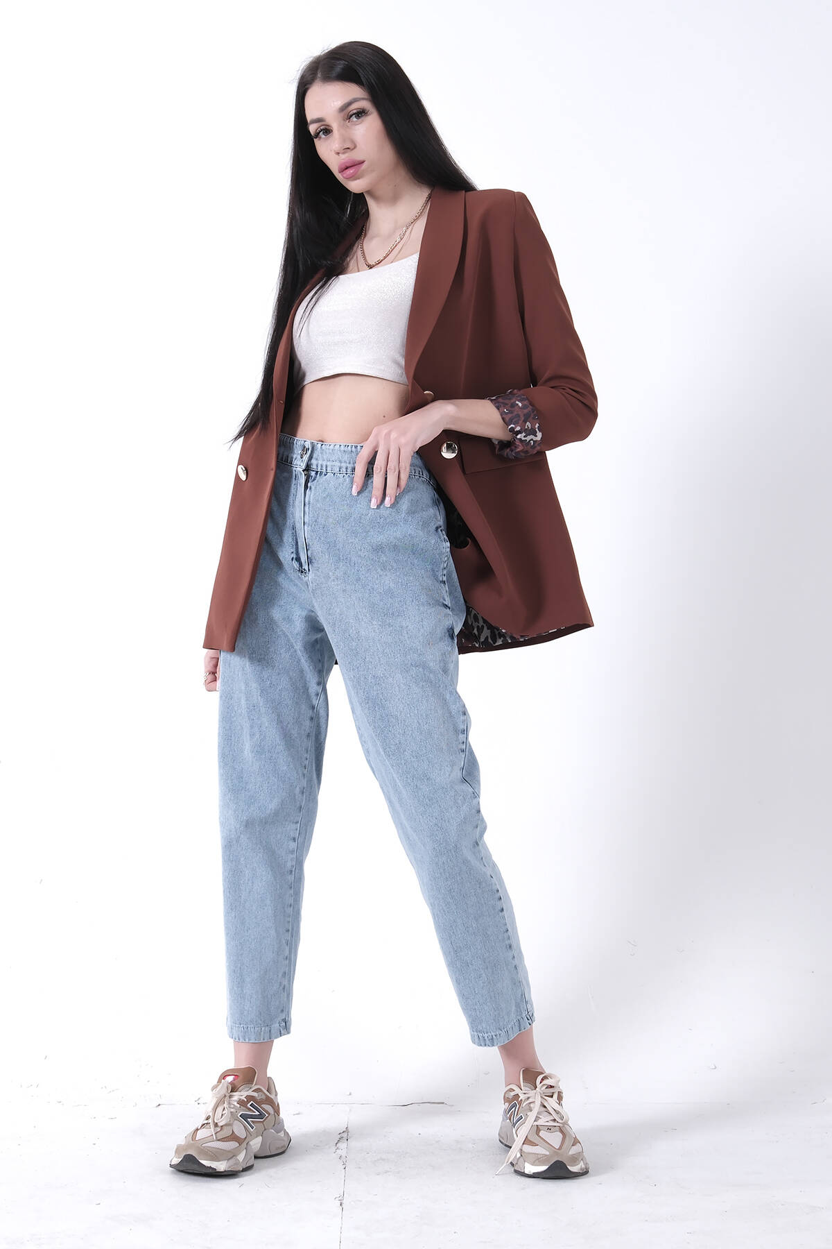 Kahve Şal Yaka Leopar Astarlı Kruvaze Ceket 39711561.05 Kahve