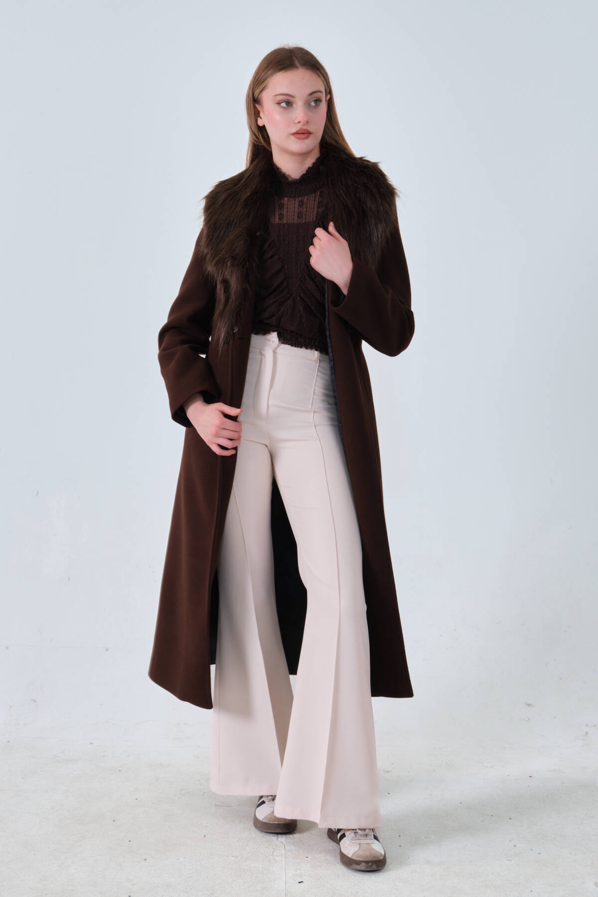 Kahve Seyyar Kürklü Astarlı Kaşe Kaban 0108070.05 Kahve