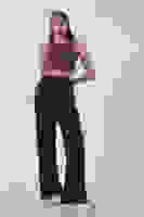 Kahve Yüksek Bel Bol Paça Keten Pantolon 01020661.05 