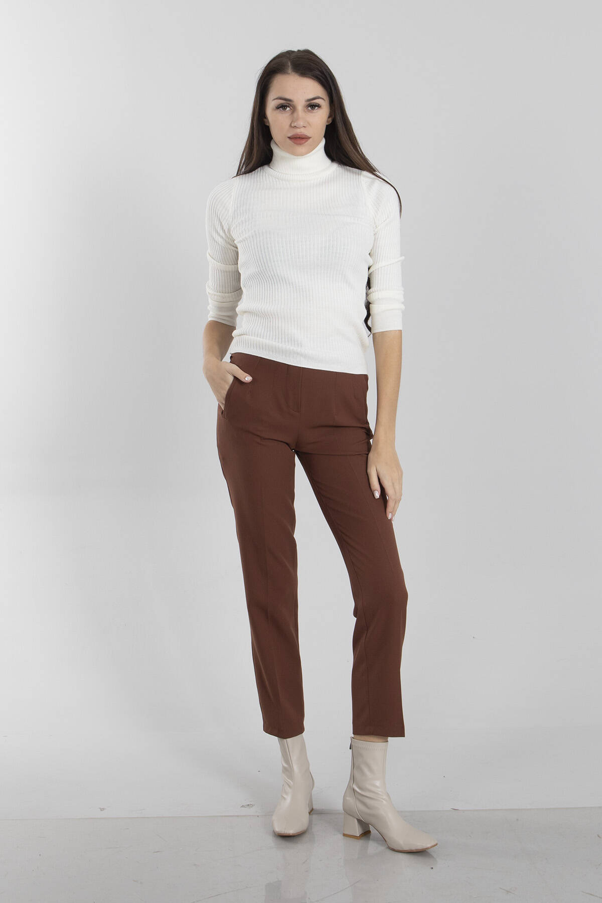 Kahve Yüksek Bel Kalem Pantolon 3974034.05 - Ardanewline