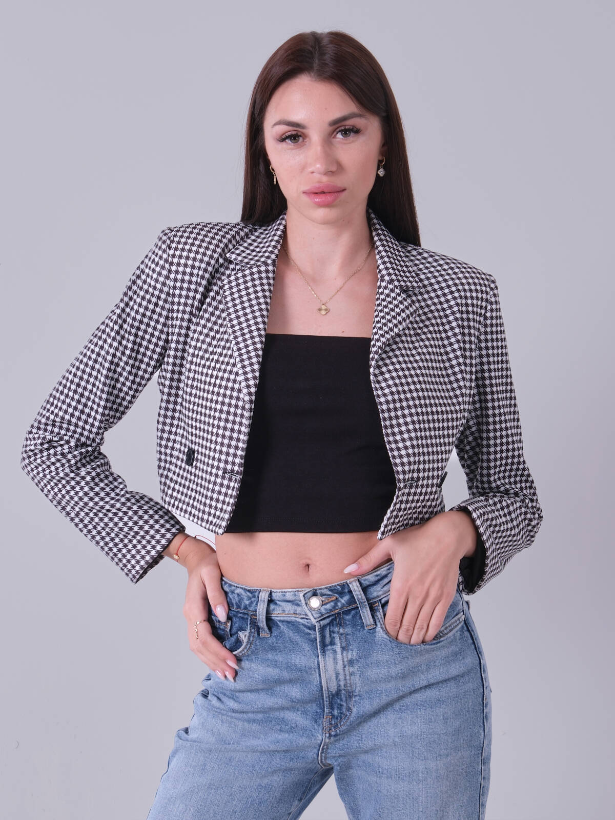 Kazayağı Astarlı Crop Blazer Ceket 0105118.206 