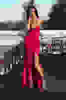 Kırmızı Askılı Yırtmaç Detaylı Drapeli Abiye 9705289.08 Kırmızı