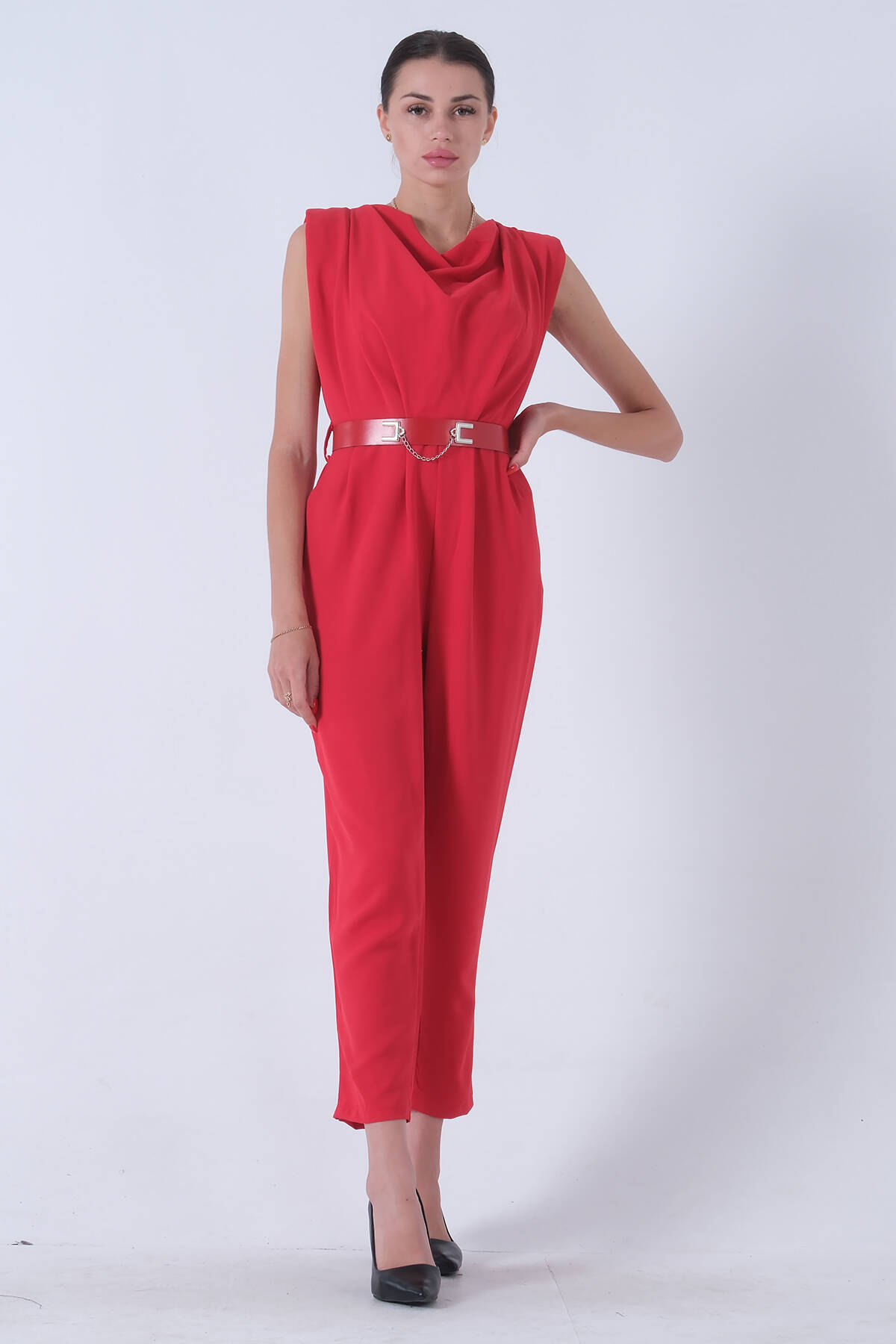 Kırmızı Degaje Yaka Tulum 4203453.08 - Ardanewline