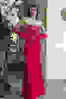 Kırmızı Double Krep Straplez Kol ve Üst Taş Detaylı Abiye 1302305.08 Kırmızı