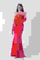 Kırmızı Drapeli Düğme Detaylı Uzun Abiye 9705361.08 