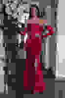 Kırmızı Göğüs Taş İşleme Detaylı Drapeli Abiye 9705446.08 Kırmızı