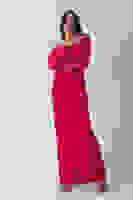 Kırmızı Organze Kol Detaylı Kayık Yaka Abiye 0801086.08 Kırmızı