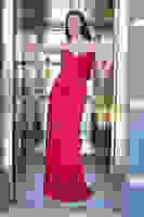 Kırmızı Straplez Drape Detaylı Yırtmaçlı Saten Kumaş Abiye Elbise 1607209.08 