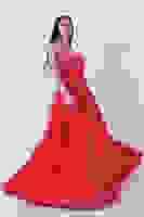 Kırmızı Taş Askılı Parlak Saten Kumaş Bel Dekolteli Abiye 9705261.08 