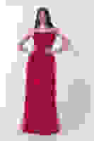 Kırmızı Transparan Taşlı Eteği Fırfırlı Abiye 9705034.08 