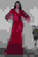 Kırmızı V Yaka Pul Payetli Uzun Kol Abiye 1106014.08 Kırmızı