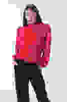 Kırmızı Yaka ve Etek Ucu Gipeli Oversize Saten Bluz 3972990.08 