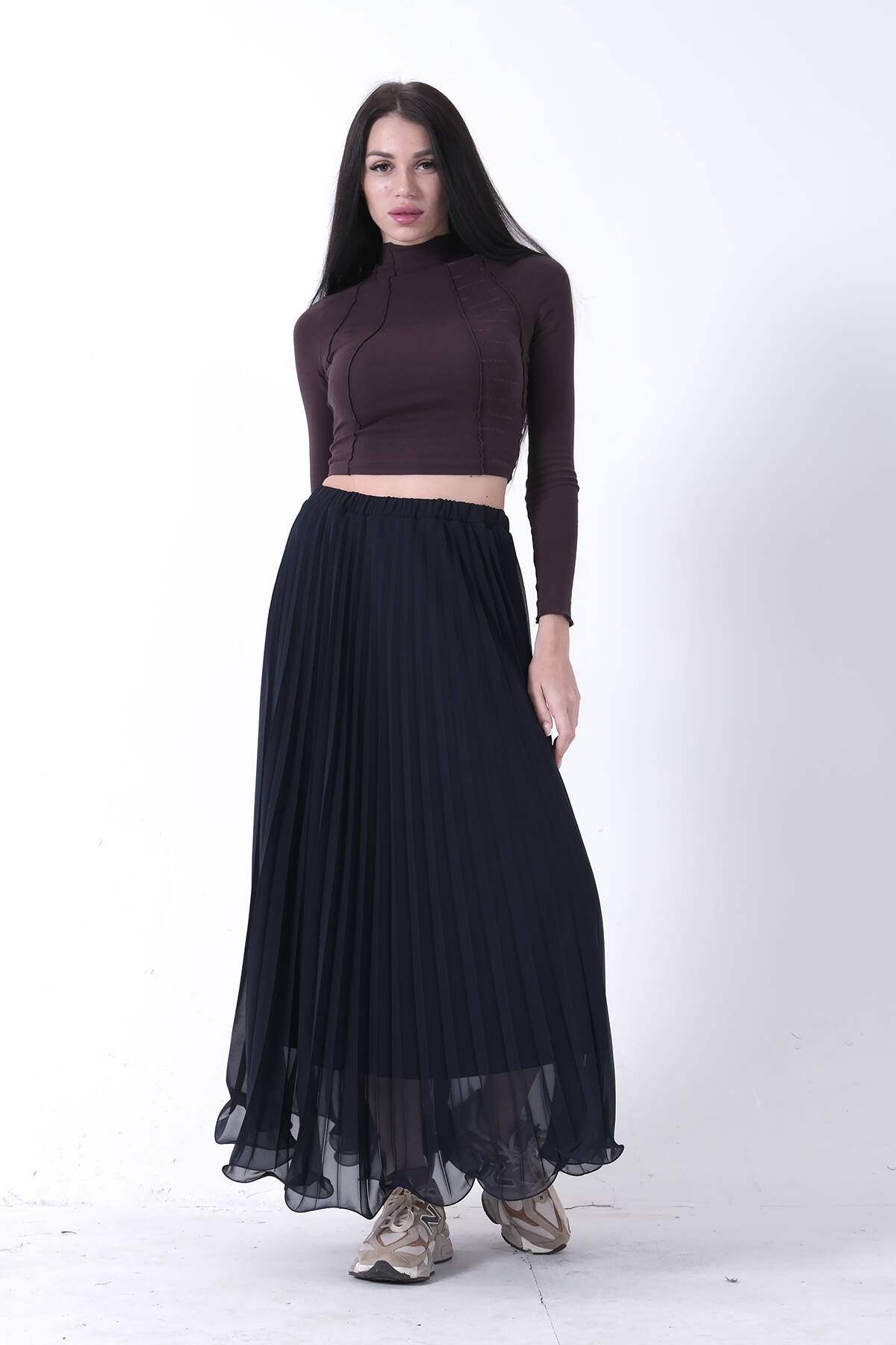 Lacivert Astarlı Piliseli Etek 4594046.02 - Ardanewline