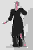 Lacivert Balon Kol Kruvaze Yaka Asimetrik Kesim Abiye Elbise 6502417.02 