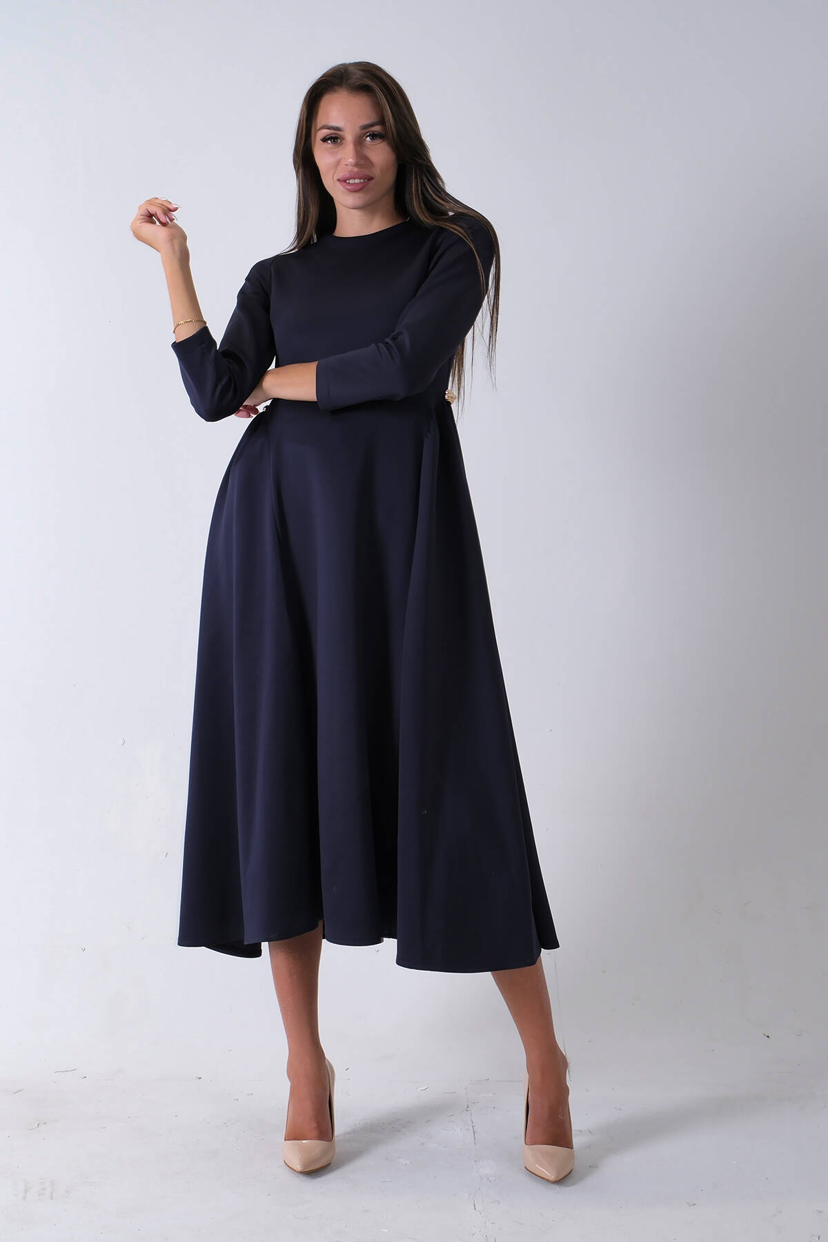 Lacivert Bisiklet Yaka Scuba Tesettür Elbise 4593445.02 Lacivert