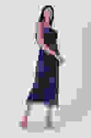 Lacivert Etek Ucu Tüylü Simli Tül Şanel Abiye Elbise 1302245.02 Lacivert