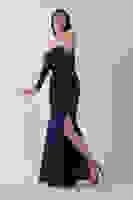 Lacivert Göğüs Taş İşleme Detaylı Drapeli Abiye 9705446.02 Lacivert