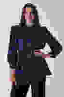 Lacivert Hakim Yaka Bel Bağlamalı Desenli Tunik 4595333.02 Lacivert