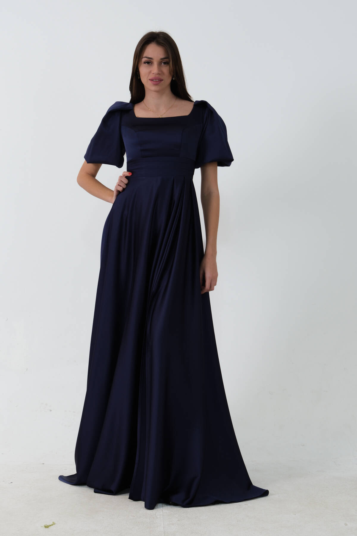 Lacivert Kare Yaka Balon Kol Abiye 0801121.02 Lacivert