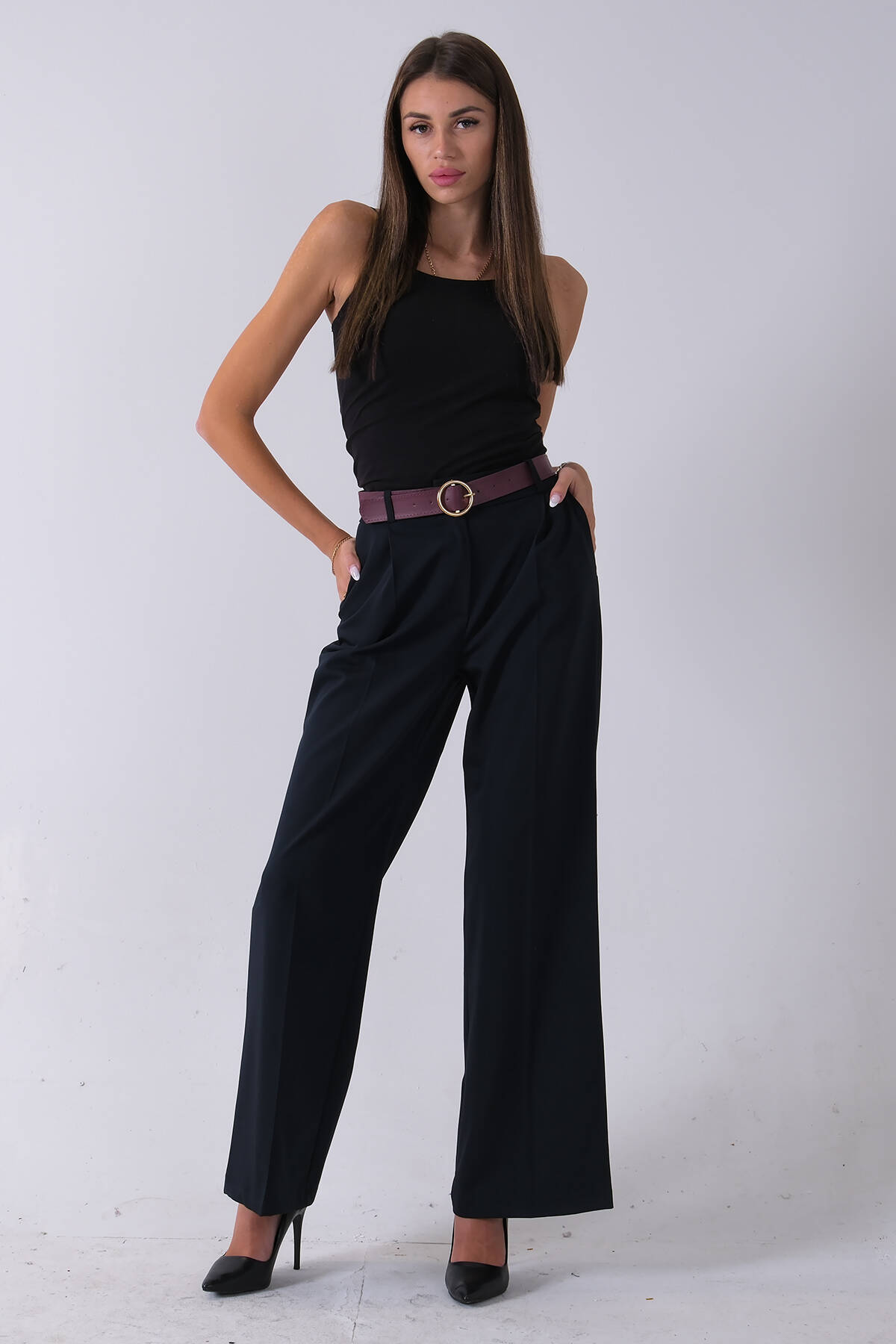 Lacivert Kemerli Cepli Bol Paça Pantolon 03030190.02 - Ardanewline (1)