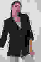 Lacivert Kolları Düğme Toparlamalı Keten Ceket 01051361.02 