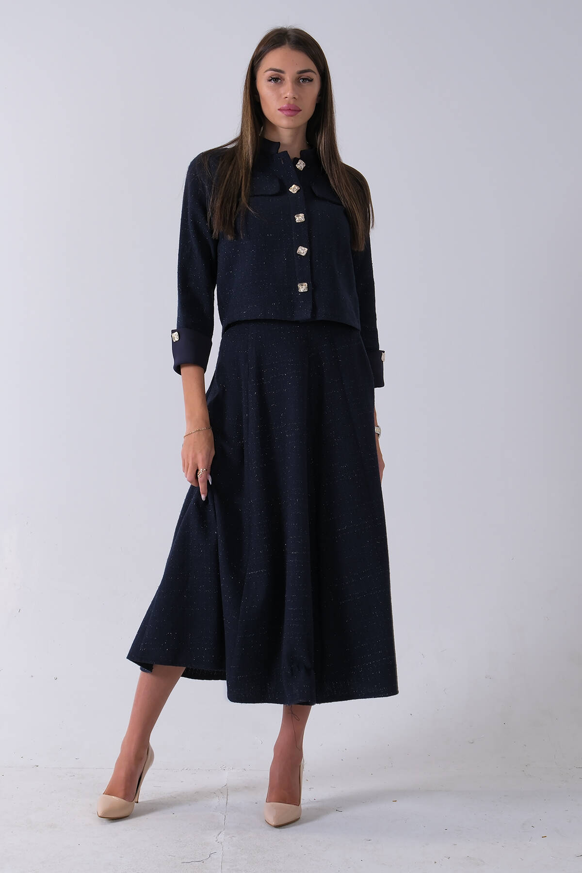 Lacivert Önü Düğme Kapamalı Crop Ceket Etekli Tüvid Takım 45950601.02 - Ardanewline (1)