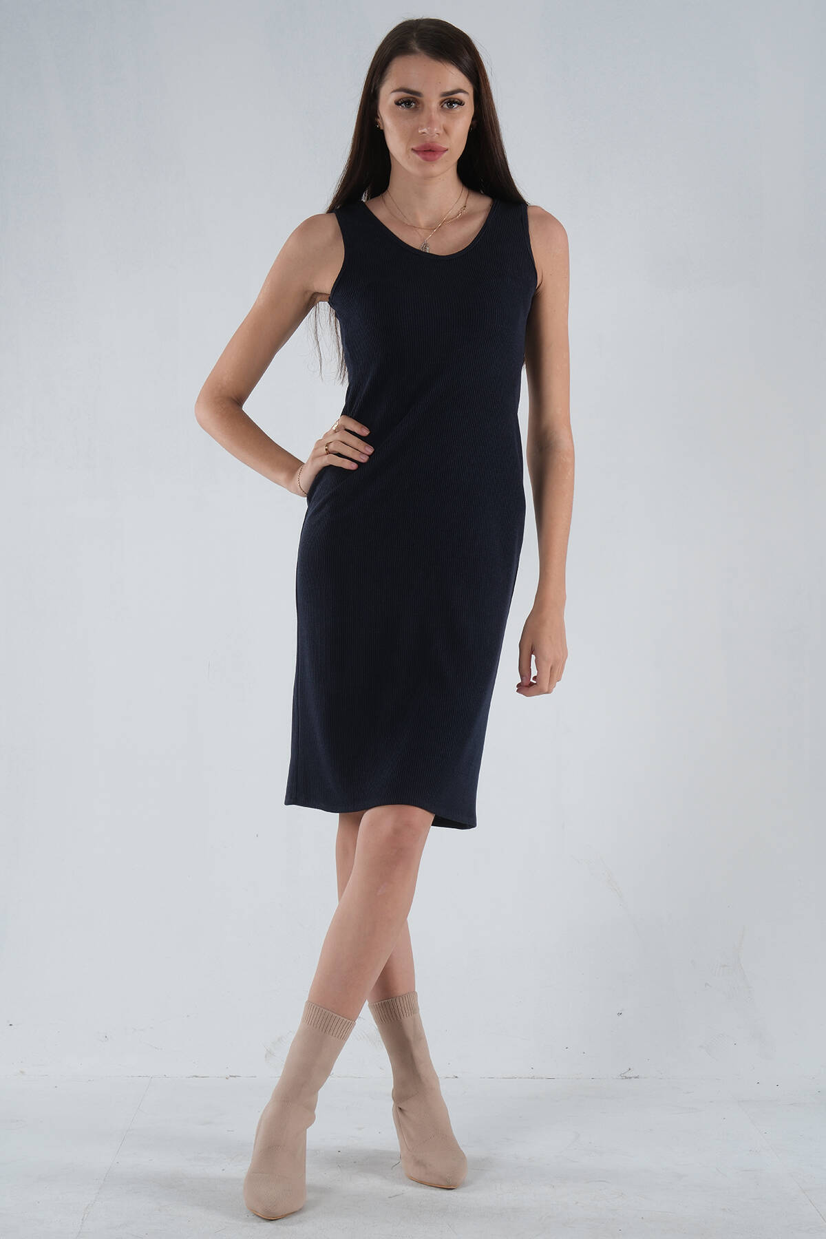 Lacivert Örme Kolsuz Triko Elbise 0104029.02 