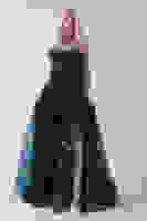 Lacivert Straplez Yaka Önü Düğme Detaylı Desenli Fırfırlı Abiye 9705680.02 Lacivert