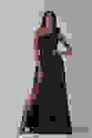 Lacivert Tek Omuz Çiçek Detaylı Saten Yırtmaçlı Abiye 0801041.02 Lacivert