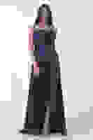 Lacivert Yırtmaç Detaylı Saten Abiye Elbise 4522348.02 