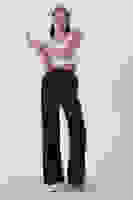 Lacivert Yüksek Bel Bol Paça Keten Pantolon 01020661.02 