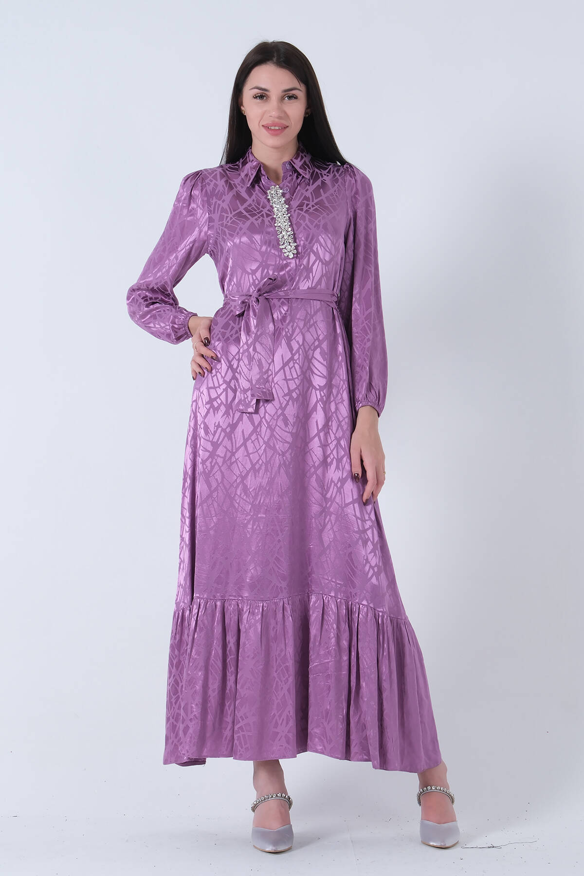 Lavanta Hakim Yaka Kemer Detaylı Elbise 4593265.333 