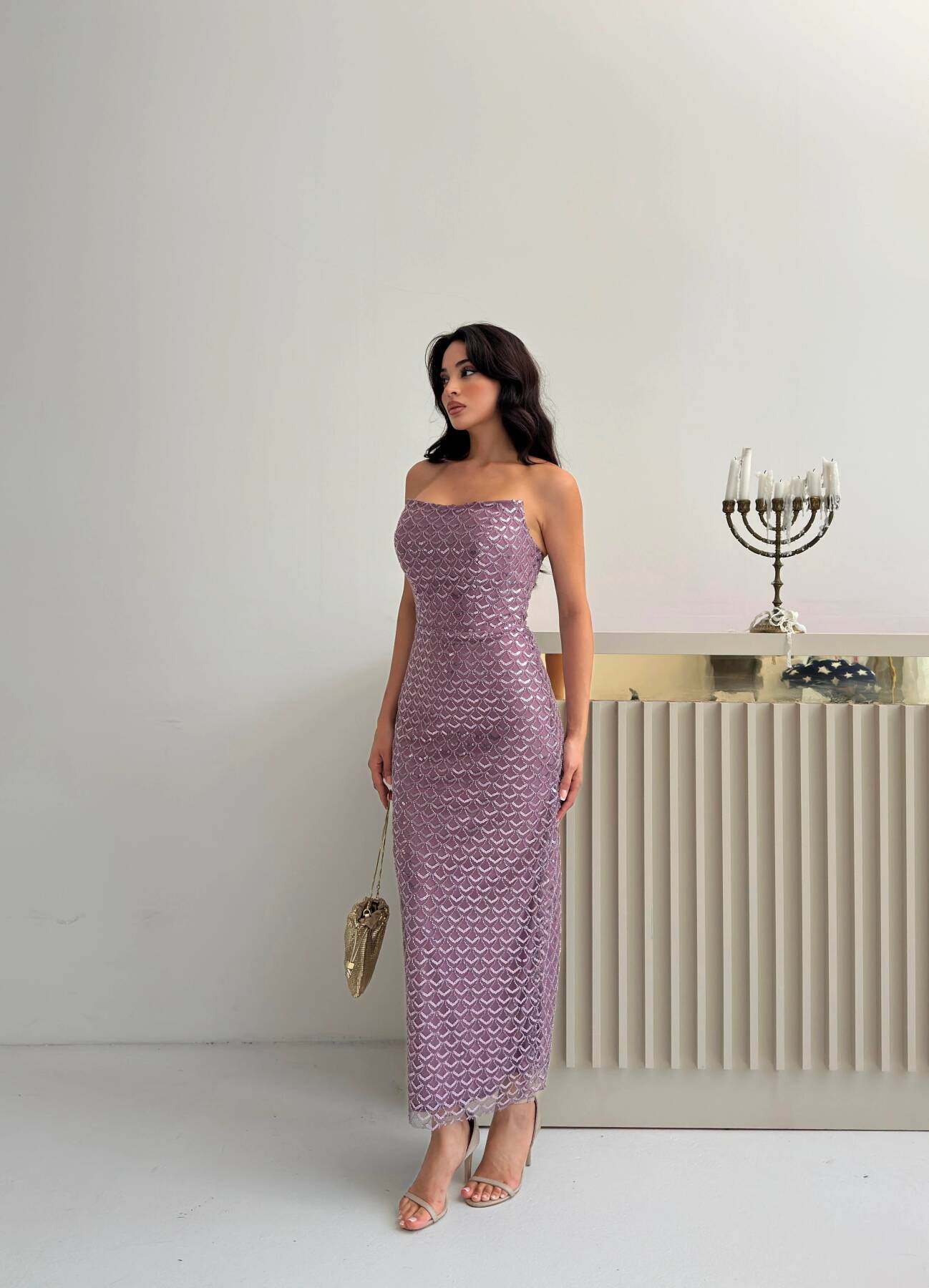 Lavanta Midi Boy Straplez Pul Payet Abiye 0801134.333 - Ardanewline (1)