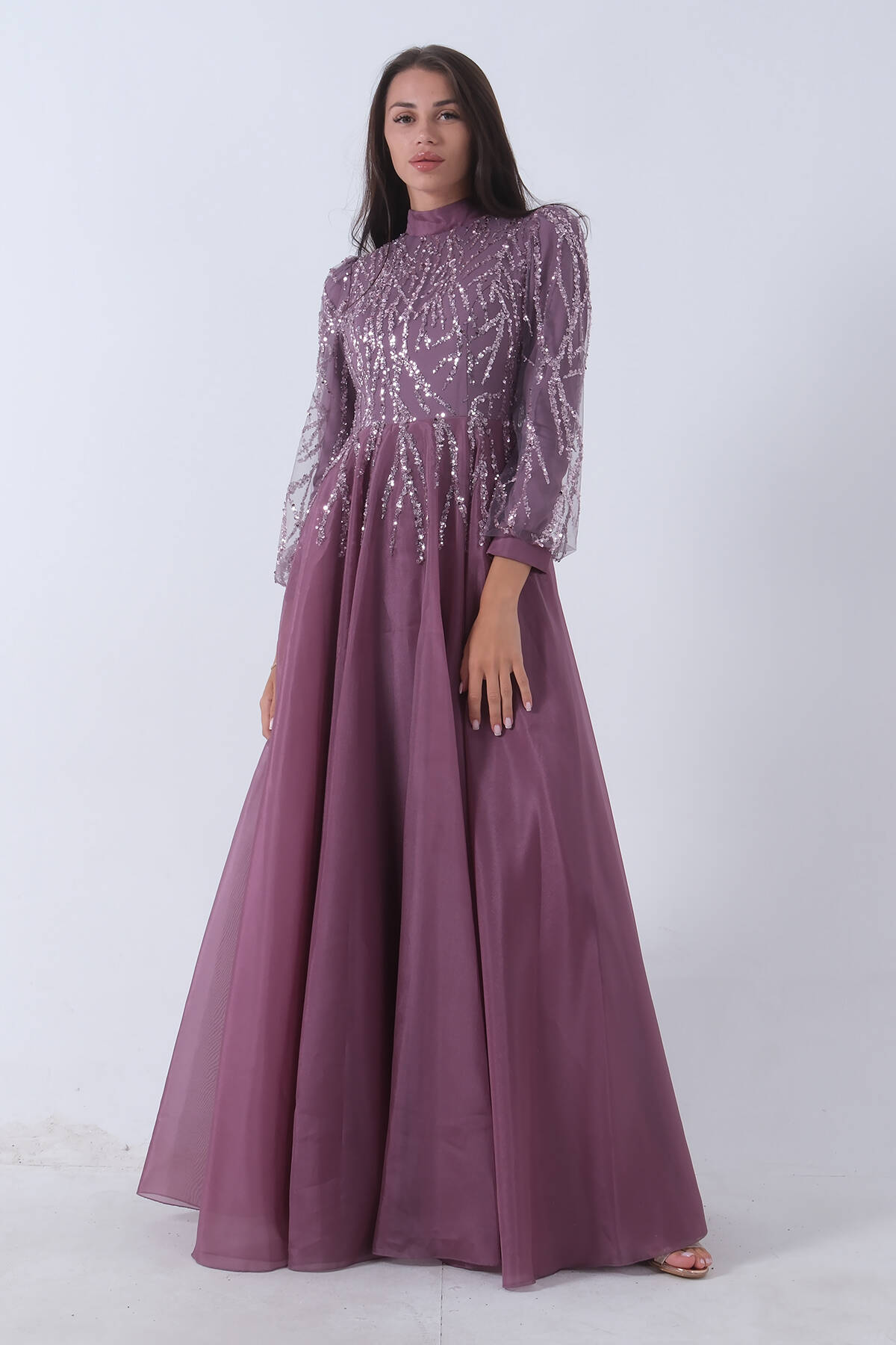 Lavanta Üzeri Pul Boncuk İşlemeli Tesettür Abiye 6502450.333 - Ardanewline (1)