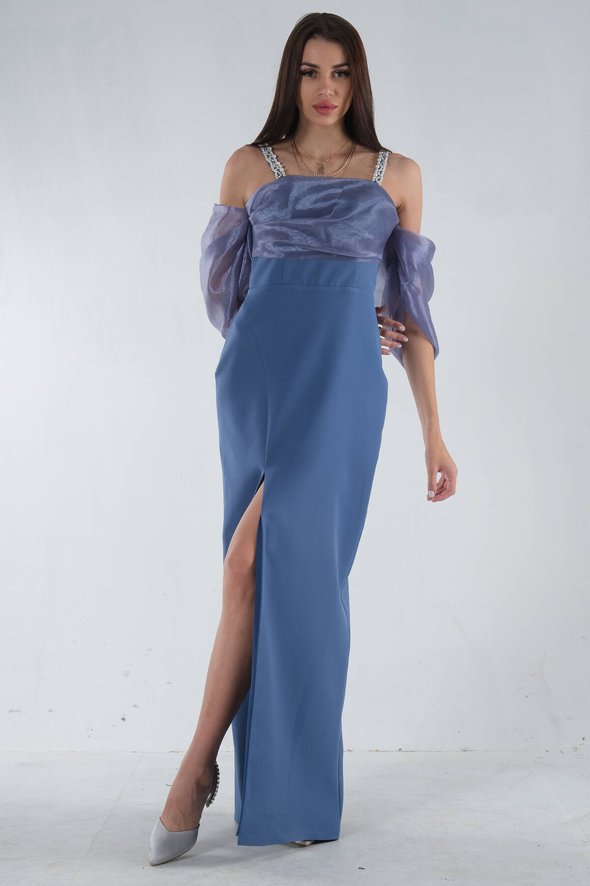 Lila Kolları Şifon Yırtmaçlı Abiye 9705139.41 