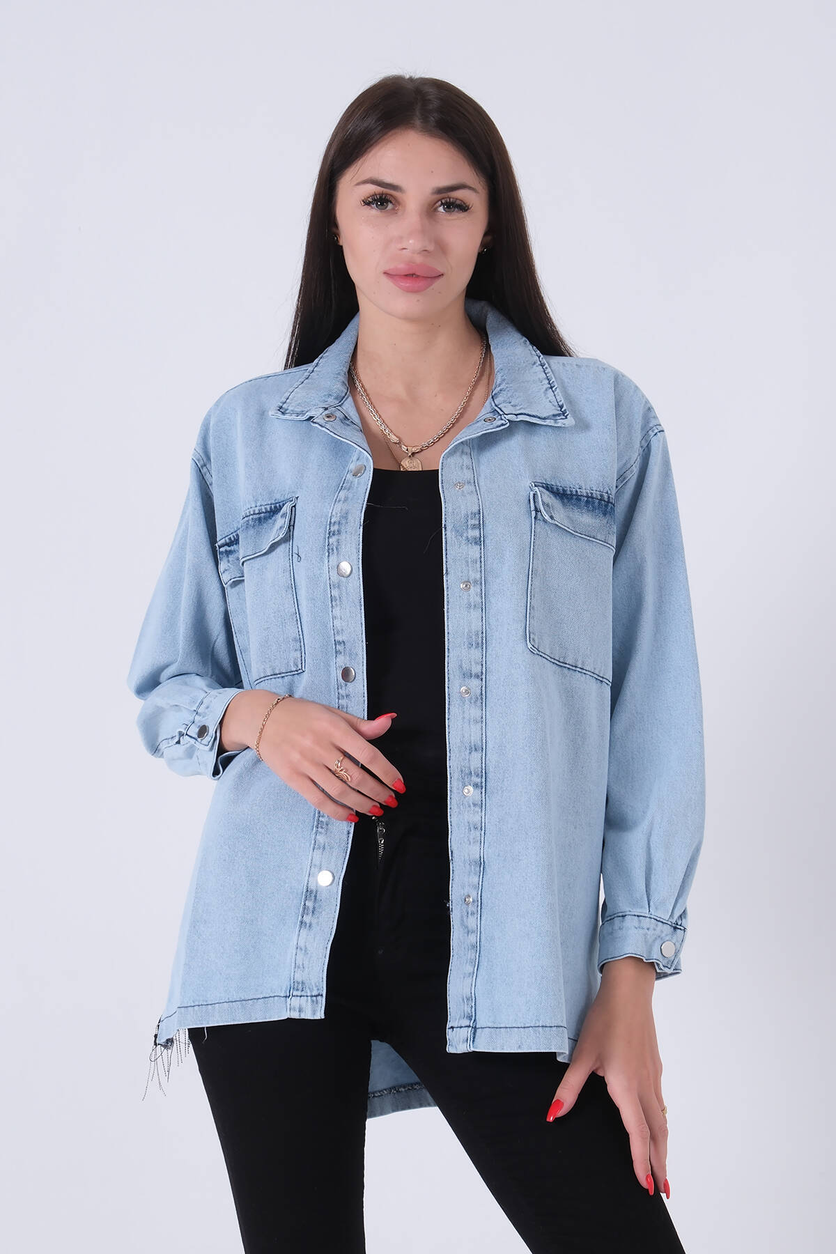 Mavi Çıtçıtlı Zincir Püskül Detaylı Kot Ceket 0806208.16 