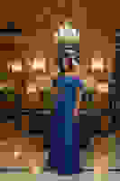 Mavi Taş Askılı Düşük Kol Saten Abiye 0806118.16 