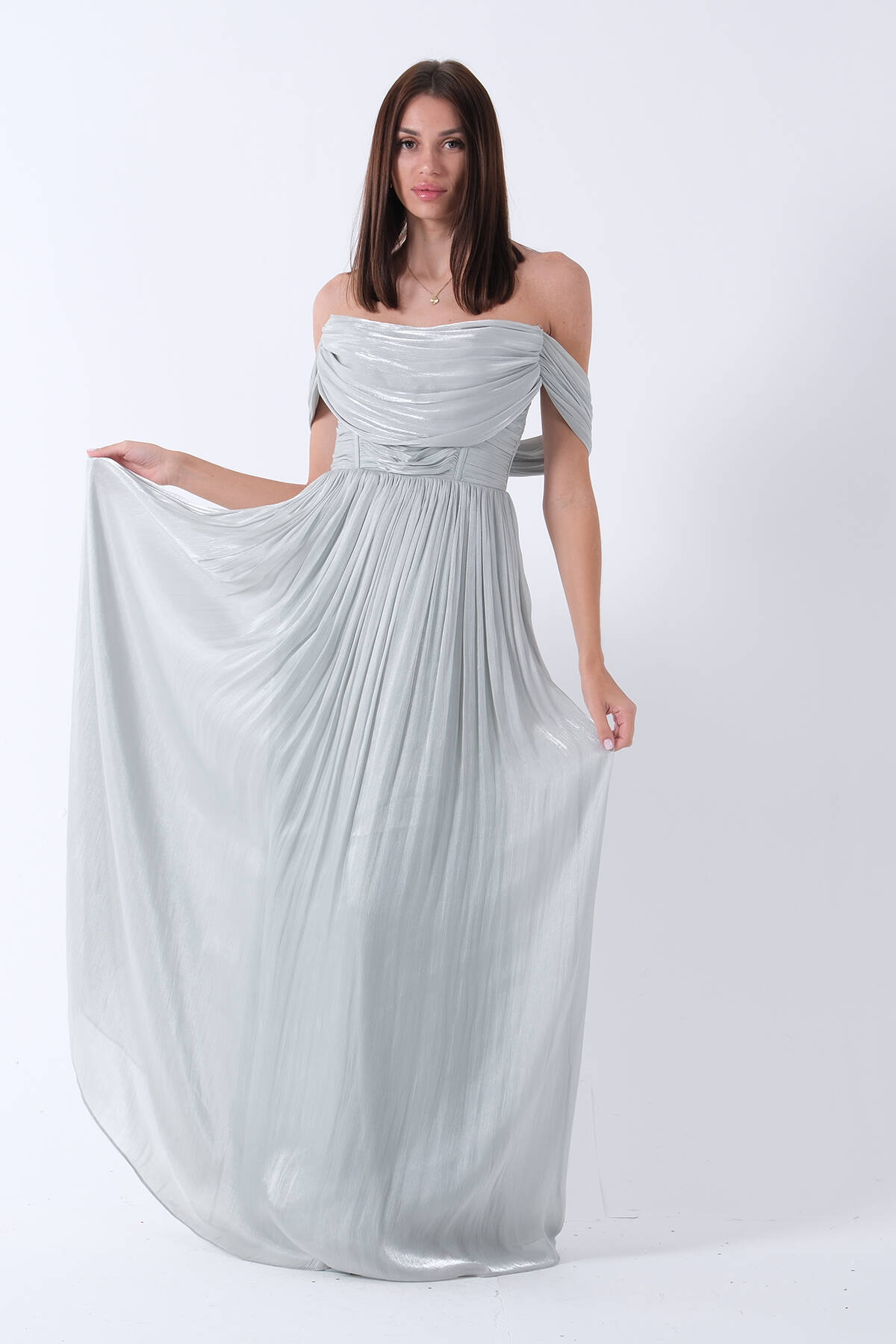 Mint Drape Yaka Detaylı Şifon Straplez Abiye 08011861.27 