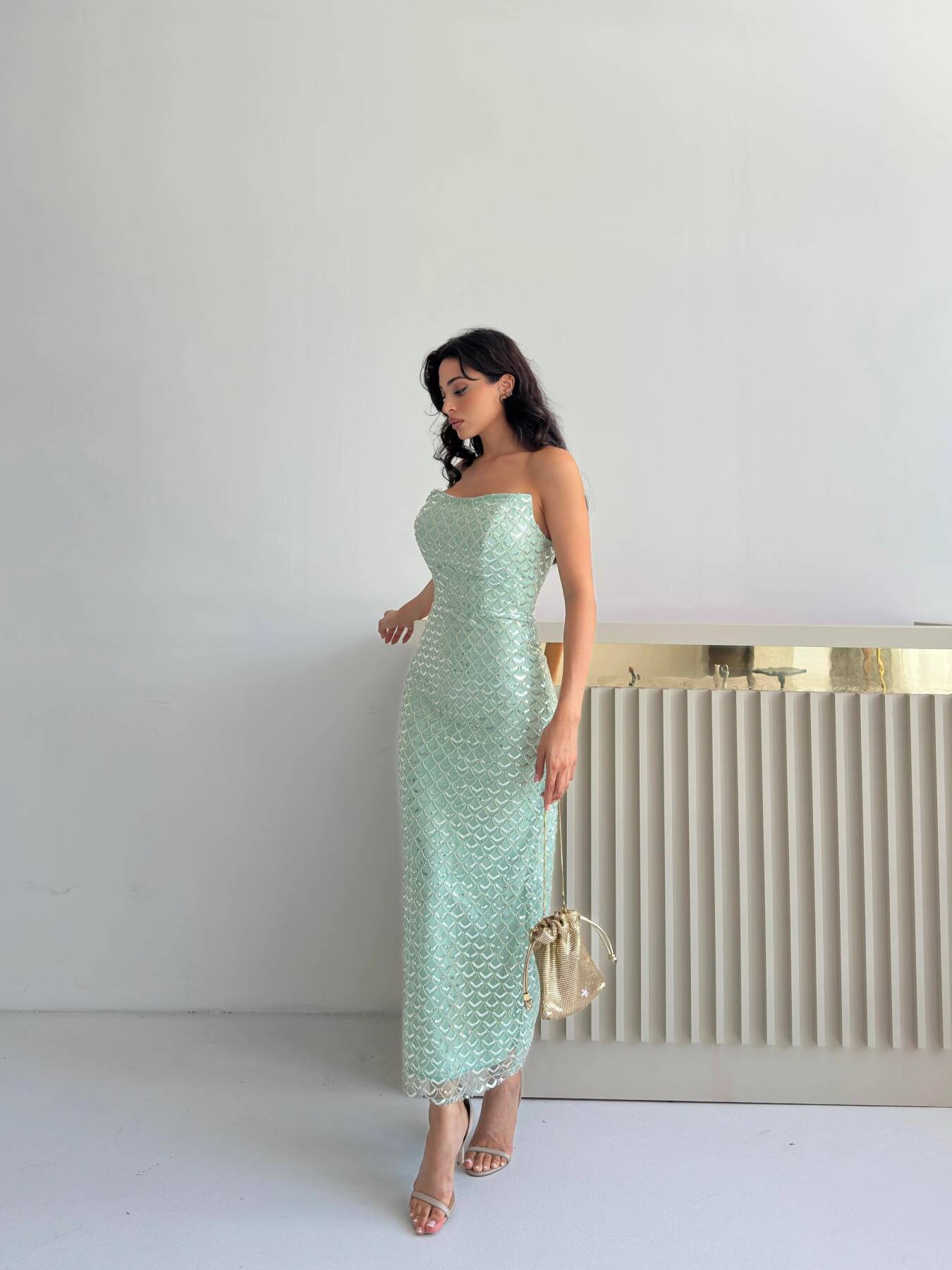 Mint Midi Boy Straplez Pul Payet Abiye 0801134.27 