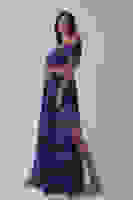 Mor Beli Çiçek Detaylı Desenli Şifon Abiye 0801102.03 Mor